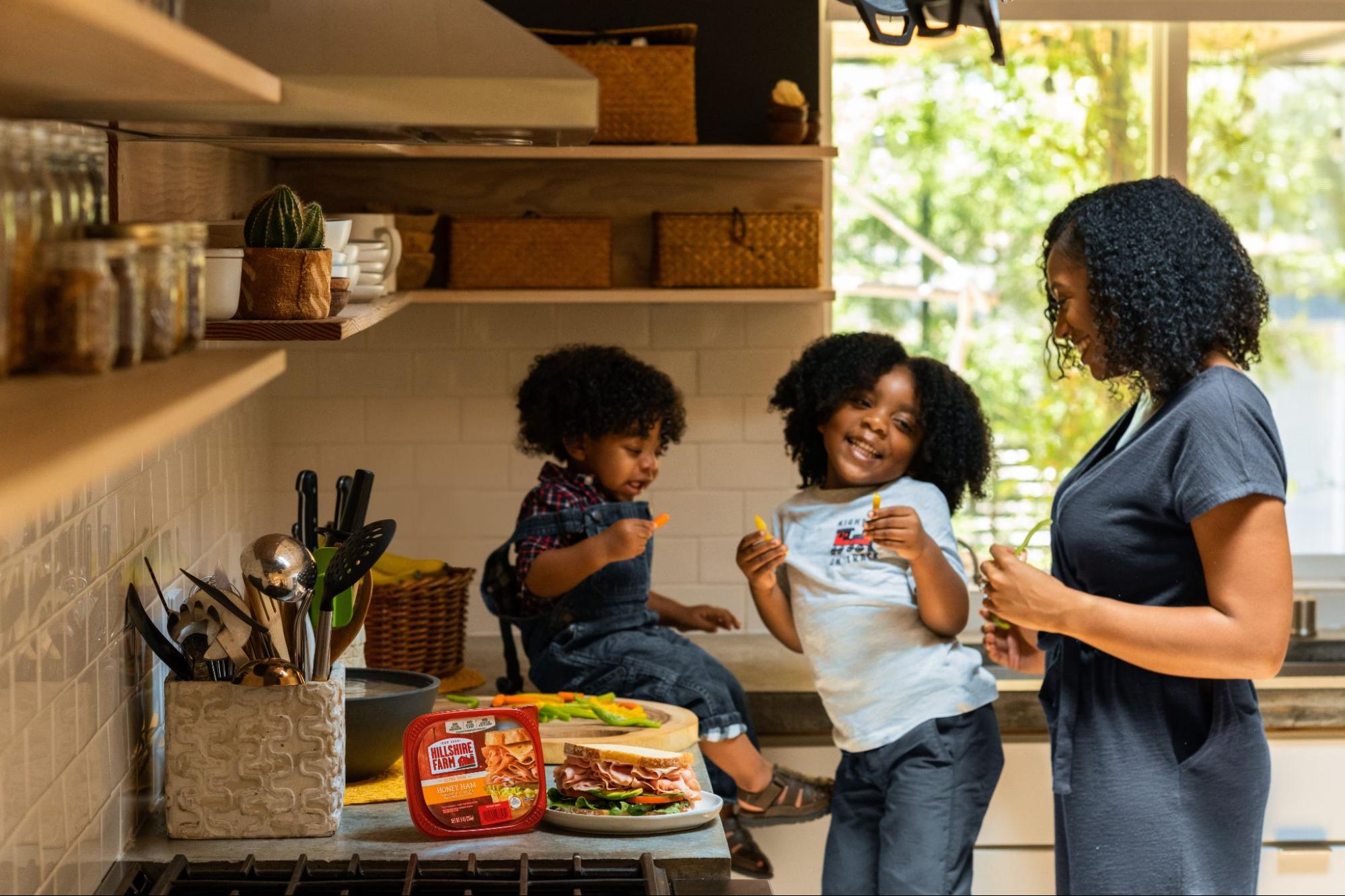 Family playing in the kitchen